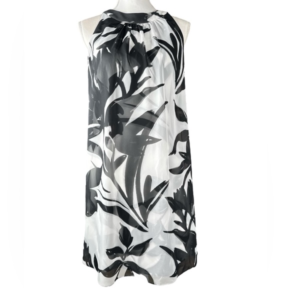 VINCE CAMUTO Black & White Floral Dress w/Sheer Sheath Overlay, Size 10. - Picture 2 of 10